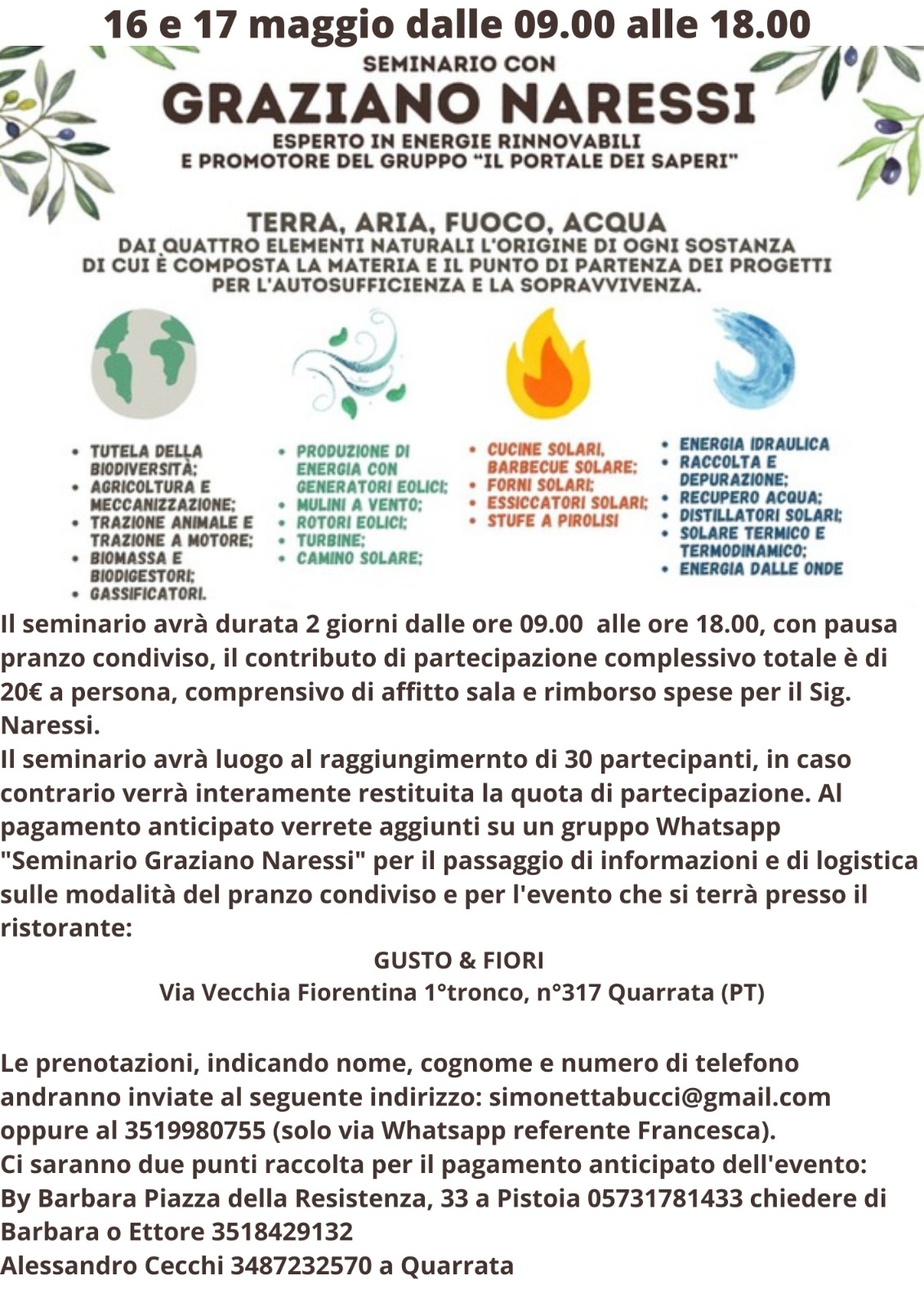 16 e 17 Maggio Quarrata Toscana
